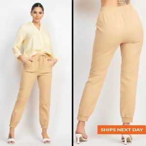 Zipper Trim Solid Jogger Pants